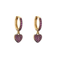 Fashion Micro-inlaid Zircon Colored Diamonds Two-tone Electroplating Heart-shaped Earrings sku image 6