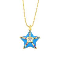 Fashion Bohemian Style Necklace Geometric Five-pointed Star Color Zircon Drop Oil Necklace Female sku image 2