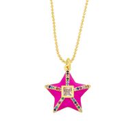 Fashion Bohemian Style Necklace Geometric Five-pointed Star Color Zircon Drop Oil Necklace Female sku image 5