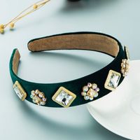 New Fashion Baroque Style Retro Glass Drill Headband Gold Velvet Party Hair Accessories sku image 2