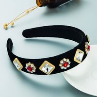 New Fashion Baroque Style Retro Glass Drill Headband Gold Velvet Party Hair Accessories sku image 3