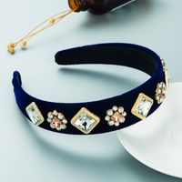 New Fashion Baroque Style Retro Glass Drill Headband Gold Velvet Party Hair Accessories sku image 4