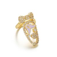 Copper Joint Nail Ring Copper Inlaid Zircon Crown Butterfly Ring Open Ring Adjustable sku image 7