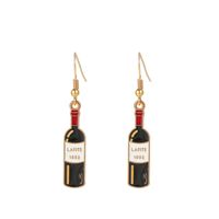 Cartoon Oil Dripping Animal Fruit Earrings Creative Geometric Wine Bottle Rainbow Earrings sku image 8