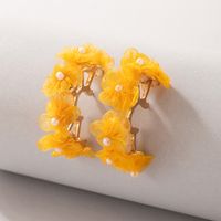 Ethnic Style Earrings Yellow Silk Mesh Flower Earrings Pearl Geometric Hollow Earrings sku image 1