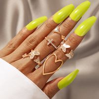 European And American Retro Jewelry Dripping Oil Rhinestone Heart Cross Butterfly Open Ring 5-piece Set sku image 1