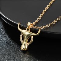 Copper Inlaid Zircon Animal Bull Head Pendant Golden Necklace Men's Hip Hop Jewelry Wholesale main image 3