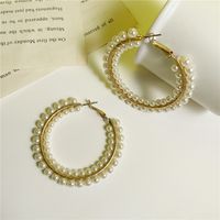 Hand-wound Geometric Big Circle Pearl Earrings Fashion Ear Jewelry main image 3