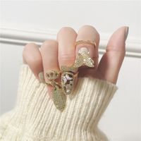 Copper Joint Nail Ring Copper Inlaid Zircon Crown Butterfly Ring Open Ring Adjustable main image 6