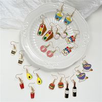 Cartoon Oil Dripping Animal Fruit Earrings Creative Geometric Wine Bottle Rainbow Earrings main image 3