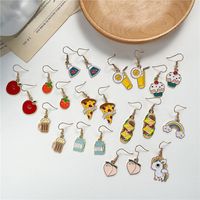 Cartoon Oil Dripping Animal Fruit Earrings Creative Geometric Wine Bottle Rainbow Earrings main image 4