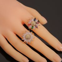 Fashion Flower Ring Micro-inlaid Zircon Copper Ring main image 3