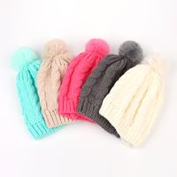 Children's Wool Ball Hood Fall Winter Models Infant Warmth Pure Color Knitted Hats 5 Colors main image 3
