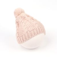 Children's Wool Ball Hood Fall Winter Models Infant Warmth Pure Color Knitted Hats 5 Colors main image 4