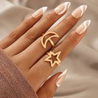 European And American Cross-border Star And Moon Hollow Two-piece Geometric Irregular Ring Set Combination main image 1
