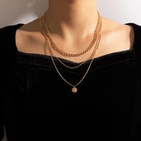 European And American Fashion Simple Buckle Chain Disc Pendant Multi-layer Necklace main image 3