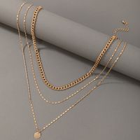 European And American Fashion Simple Buckle Chain Disc Pendant Multi-layer Necklace main image 4