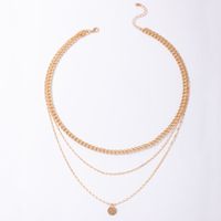 European And American Fashion Simple Buckle Chain Disc Pendant Multi-layer Necklace main image 6