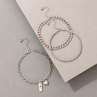 Metal 3-layer Anklet Ins Metal Wind Silver Buckle Chain Love Geometric Anklet 3-piece Set main image 4