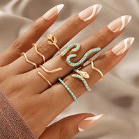 European And American New Ring Rose Flower Snake-shaped Zodiac Blue Diamond 8-piece Ring main image 1