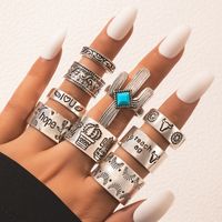 European And American Imitation Blue Turquoise Cactus Ring Nine-piece Letter Bull Head Ring Set main image 1