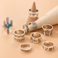 European And American Imitation Blue Turquoise Cactus Ring Nine-piece Letter Bull Head Ring Set main image 3
