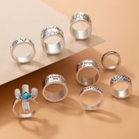European And American Imitation Blue Turquoise Cactus Ring Nine-piece Letter Bull Head Ring Set main image 6