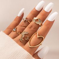 European And American Retro Jewelry Dripping Oil Rhinestone Heart Cross Butterfly Open Ring 5-piece Set main image 3