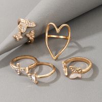European And American Retro Jewelry Dripping Oil Rhinestone Heart Cross Butterfly Open Ring 5-piece Set main image 5
