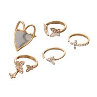 European And American Retro Jewelry Dripping Oil Rhinestone Heart Cross Butterfly Open Ring 5-piece Set main image 6