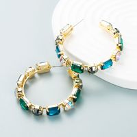 Fashion European And American Alloy Diamonds Full Diamond Oval Colorful Glass Diamond Earrings main image 3