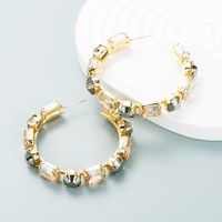 Fashion European And American Alloy Diamonds Full Diamond Oval Colorful Glass Diamond Earrings main image 5