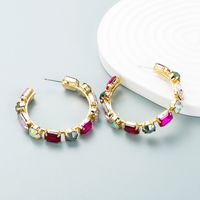 Fashion European And American Alloy Diamonds Full Diamond Oval Colorful Glass Diamond Earrings main image 7