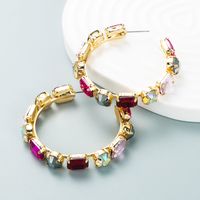 Fashion European And American Alloy Diamonds Full Diamond Oval Colorful Glass Diamond Earrings sku image 1