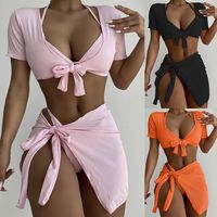 New Style Bikini Four-piece Swimsuit European And American Solid Color Bikini main image 1