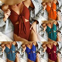 Women's Printing Stripe Solid Color One Piece main image 6