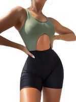 European And American 2021 Foreign Trade New Black Army Green Splicing Pants One-piece Waist Hollow Sexy Bikini Swimsuit For Women main image 6
