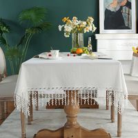 Willow Leaf Ins Pure Color Tassel Tablecloth Rectangular Coffee Table Cover Towel Tablecloth main image 1