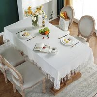 Willow Leaf Ins Pure Color Tassel Tablecloth Rectangular Coffee Table Cover Towel Tablecloth main image 3