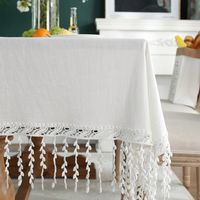 Willow Leaf Ins Pure Color Tassel Tablecloth Rectangular Coffee Table Cover Towel Tablecloth main image 5