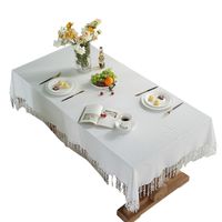 Willow Leaf Ins Pure Color Tassel Tablecloth Rectangular Coffee Table Cover Towel Tablecloth main image 6