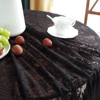 Black Lace Hollow Jacquard Round Table Cloth Ins Wind Cafe Coffee Table Cover Towel main image 3
