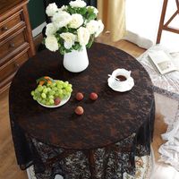 Black Lace Hollow Jacquard Round Table Cloth Ins Wind Cafe Coffee Table Cover Towel main image 5