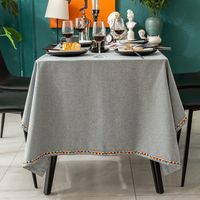 Simple Solid Color Imitation Cotton And Linen Four-sided Embroidery Waterproof Rectangular Tablecloth main image 4