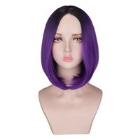 Wig European Beauty Bob Haircut Black Gradient Purple Short Hair Headgear Wig main image 3
