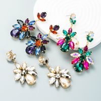 Fashion Colored Diamond Series Multi-layer Alloy Diamond-studded Glass Diamond Geometric Flower Earrings main image 1