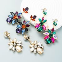 Fashion Colored Diamond Series Multi-layer Alloy Diamond-studded Glass Diamond Geometric Flower Earrings main image 2