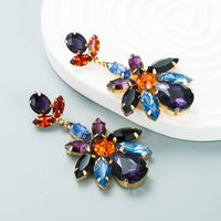 Fashion Colored Diamond Series Multi-layer Alloy Diamond-studded Glass Diamond Geometric Flower Earrings main image 5