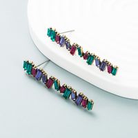 Fashion Color Diamond Series Personality Design Alloy Rhinestone Wavy Earrings sku image 1