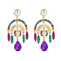 Fashion Color Diamond Series Multi-layer Arch Alloy Diamond Inlaid Pearl Earrings Exaggerated Earrings main image 7